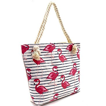 Flamingo Print Canvas Rope Handle Shopper Tote MH-YM2100