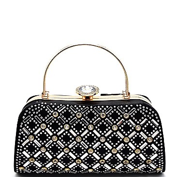 YN218S -LP Rhinestone Embellished Jewel-top Frame Satchel