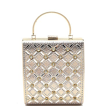 YN219S-LP Rhinestone Embellished Metal Handle Frame Satchel