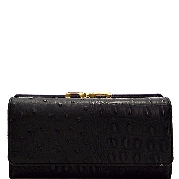 Ostrich Embossed Kiss-Lock Compartment Wallet MH-YW003