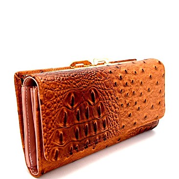 Ostrich Embossed Kiss-Lock Compartment Wallet MH-YW003