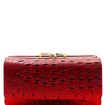 Ostrich Embossed Kiss-Lock Compartment Wallet MH-YW003