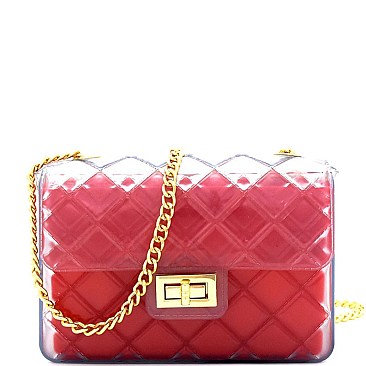 YX0004-LP Embossed Clear Jelly Turn-Lock Flap Cross Body