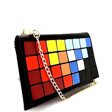 YX0008-LP Unique Multi-Color Mosaic Flap Clutch Shoulder Bag