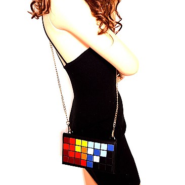 YX0008-LP Unique Multi-Color Mosaic Flap Clutch Shoulder Bag