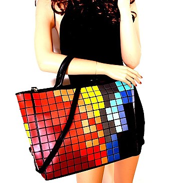 YX0009-LP Unique Multi-Color Mosaic 2-Way Large Satchel