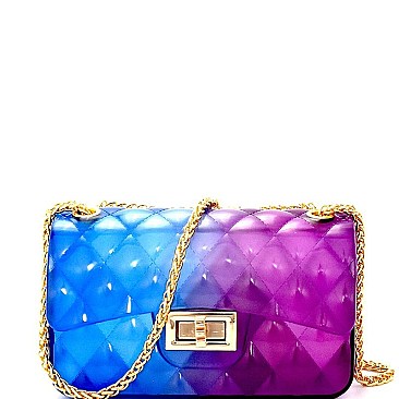 YX0011-LP Gradated Multi-colored Jelly Small Flap Satchel Cross Body