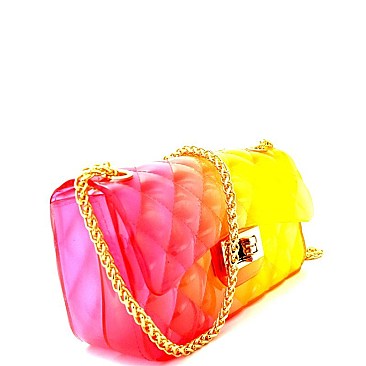 YX0011-LP Gradated Multi-colored Jelly Small Flap Satchel Cross Body