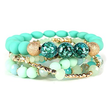 ZB1207-LP Acrylic Bead Metal Nugget Multi Elastic Bracelet