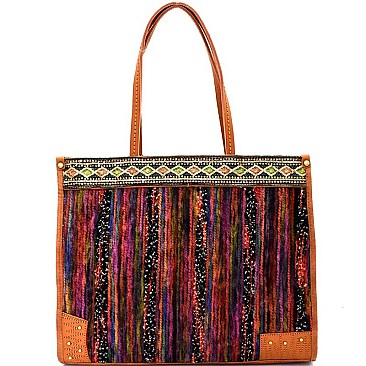 ZB6400-LP  Multi-Color Fur Thread Bohemian Tote