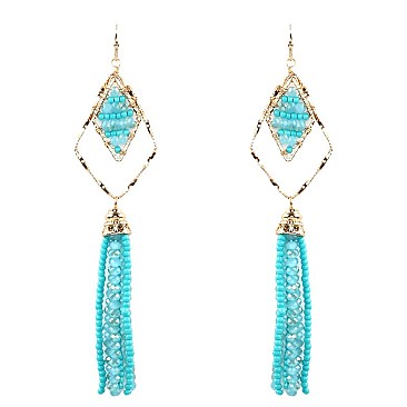 ZE0856-LP Glass Bead Geometric Fish Hook Drop Earring