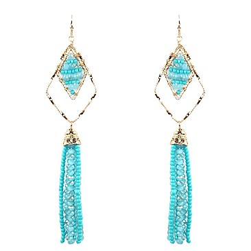 ZE0856-LP Glass Bead Geometric Fish Hook Drop Earring