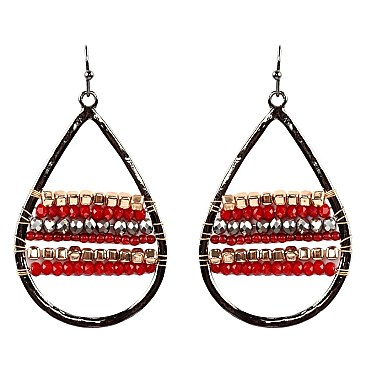 ZE0874-LP Glass Bead Metal Open Cut Fish Hook Teardrop Earring