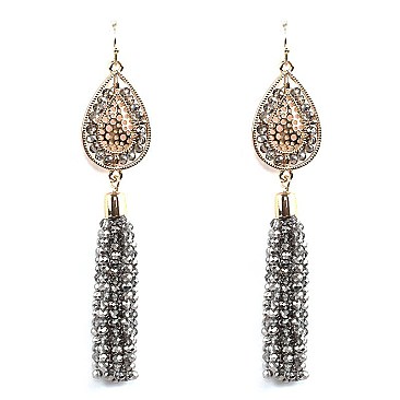 ZE1353-LP  Glass Bead Tassel Metal Geometric Fish Hook Erring