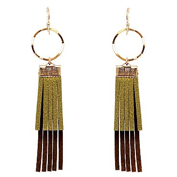 ZE1381-LP  Leather Fringe Metal Open-cut Fish Hook Wholesle Earring