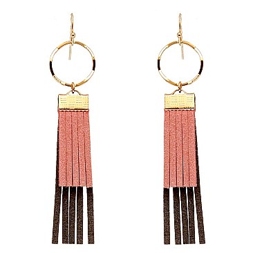 ZE1381-LP  Leather Fringe Metal Open-cut Fish Hook Wholesle Earring