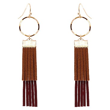 ZE1381-LP  Leather Fringe Metal Open-cut Fish Hook Wholesle Earring