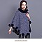 SOFT MONOCHROME FUR COLLAR FUR BALL ACCENT PONCHO