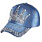 Rhinestone Crystal Crown Denim Cap