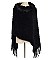 ELEGANT FUR COLLAR FRINGED PONCHO