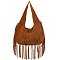 Suede Fringe Hobo Shoulder Bag