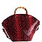 2-Way Bamboo Handle Accent Snake Print Fan Satchel