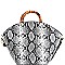 2-Way Bamboo Handle Accent Snake Print Fan Satchel