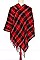 Stylish Check Fringe Poncho FM-PC7423