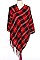 Stylish Check Fringe Poncho FM-PC7423
