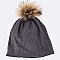 Raccoon PomPom Fur Cotton Slouchy Beanie LA-EXP1004