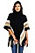 TURTLE NECK STRIPE WITH FRINGE PONCHO