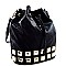 151004-LP Rock Stud Fabric Drawstring 2 Way Bucket Hobo