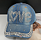 "Love-Heart" denim rhinestone cap