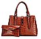 2 IN 1 CROC SKIN PATTERN SATCHEL WALLET SET