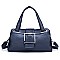 Buckle Accent Multi Compartment Satchel Bag