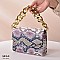 CHAIN HANDLE SNAKE PRINT SHOULDER SATCHEL BAG