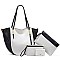 4 in 1 CLASSIC SMOOTH TWO TONE TOTE CLUTCH SET