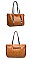 3 IN 1 SMOOTH LEATHER BACK POCKET ACCENT TOTE SHOULDER BAG SET