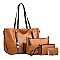 3 IN 1 SMOOTH LEATHER BACK POCKET ACCENT TOTE SHOULDER BAG SET