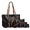 3 IN 1 SMOOTH LEATHER BACK POCKET ACCENT TOTE SHOULDER BAG SET