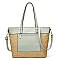 STYLISH TWO TONE SMOOTH TEXTURED TOP STRAW WOVEN TOTE BAG