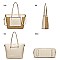 STYLISH TWO TONE SMOOTH TEXTURED TOP STRAW WOVEN TOTE BAG