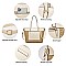 STYLISH TWO TONE SMOOTH TEXTURED TOP STRAW WOVEN TOTE BAG