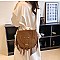 Braided Accent Fringed Round Flap Top Messenger