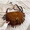 Braided Accent Fringed Round Flap Top Messenger