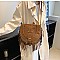 Braided Accent Fringed Round Flap Top Messenger