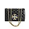 Quilted Stoned Cross Accent Chained Shoulder Bag