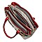 Diamond Check Embroidered Flower Satchel