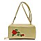 Double Zip Around Embroidered Flower Crossbody Wallet