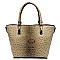 Ostrich Print Metal Handle Inner Bag 3 in 1 Tote SET
